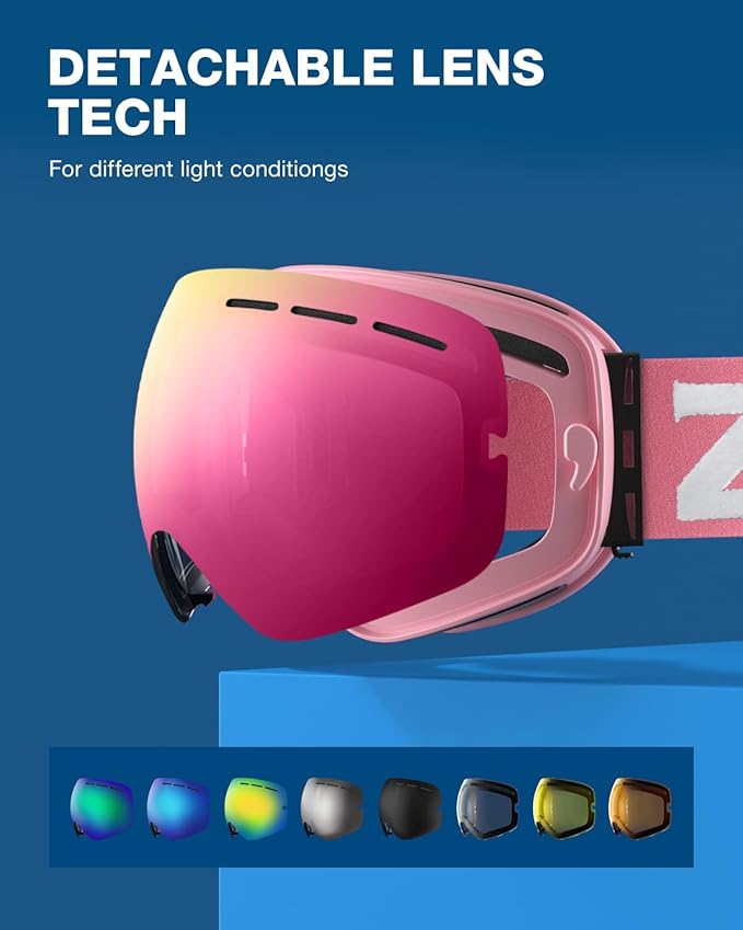 ZIONOR X Ski Goggles - OTG Snowboard Goggles Detachable Lens for Men Women Adult