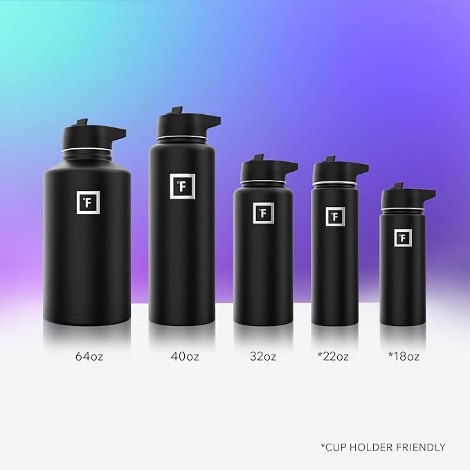 IRON °FLASK Camping & Hiking Hydration Flask with Straw, Wide Mouth Insulated Stainless Steel Sports Water Bottle - 40 oz Twilight Blue