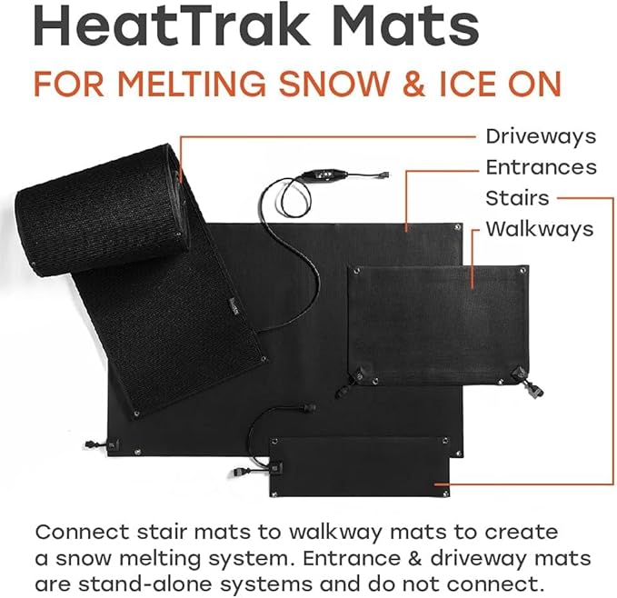 HeatTrak Heated Snow Melting Mat with Power Unit - Heated Outdoor Mats for Walkways - Electric Snow Melting Mats for Decks and Sidewalks - No-Slip Snow and Ice Melt Heated Sidewalk Mat (30” x 30")