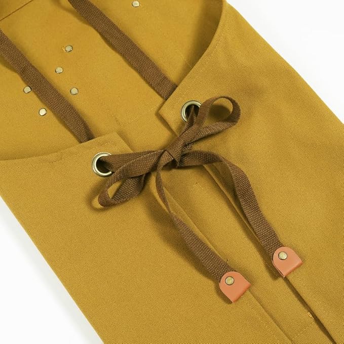 Chef Aprons for Men Canvas Apron with Large Pockets and Adjustable Neck Strap for Cooking,BBQ, Gardening