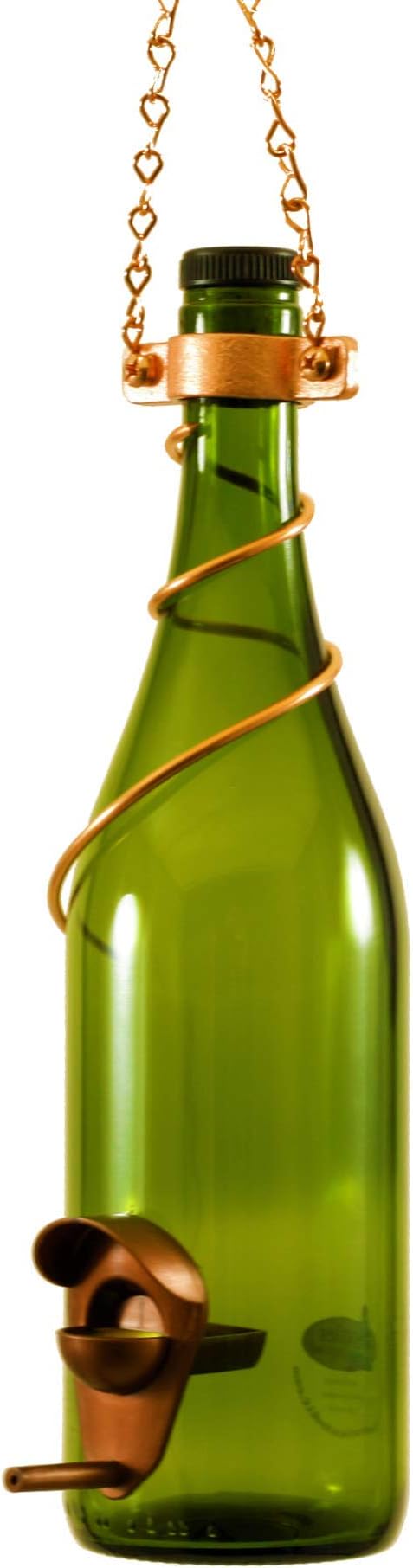 Blue Ridge Mountain Wine Bottle Bird Feeders, Backyard Decor, Finch Feeder, Garden Decor for Outside, Bird Decor, Hanging Bird Feeder, Outdoor Decor, 25oz Seed Capacity, Green & Copper