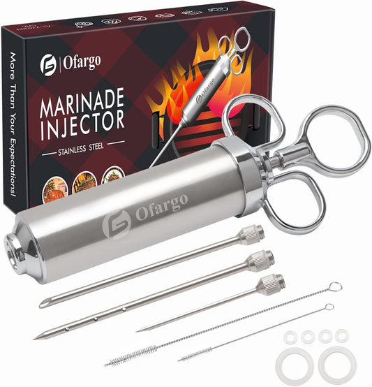 Meat Injector - 3 Needles for Smoking Meats, Beef, Turkey; 2-Oz Marinade Injector Syringe; User Manual Included