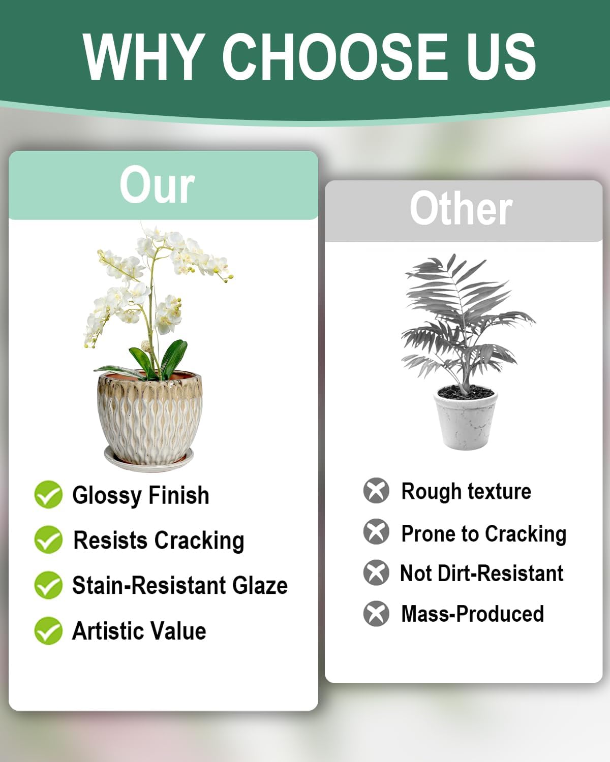 vensovo 7.5 Inch Ceramic Plant Pot with Drainage Holes and Saucer - Large Round Orchid Pot for Indoor Repotting, Ceramic Planter Maintain Air Circulation, Yellow