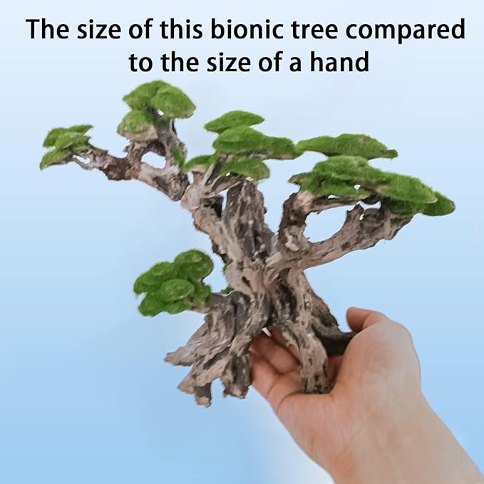 Novelsite Fish Tank Decor- Bonsai Tree of The Forest with Faux Moss- Aquarium Decoration Aquascaping- Made of Sandstone, 8.8 x 4.3 x 7.8 inches