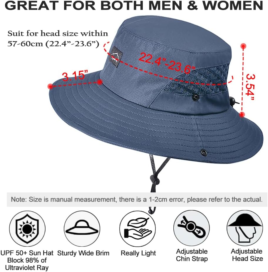 Fishing Hat, UPF50+ Wide Brim Sun Hat for Men Women, UV Protection Hiking Beach Bucket Hats Summer Safari Hat