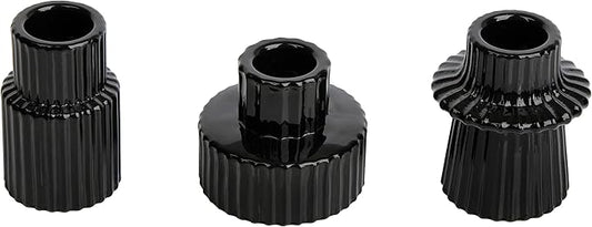 Vixdonos Taper Glass Candlestick Holders Tealight Candle Holders for Table Centerpieces, Wedding Decor and Dinner Party (3 Pcs, Black)