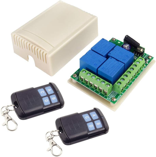 QIACHIP Universal 12V 4CH Wireless Relay Remote Module Switch RF 433Mhz with Remote Control Key Fob 2 Transmitters 1 Receiver for Light Garage Door Electric Gate,Momentary Toggle Latched(KR1204)