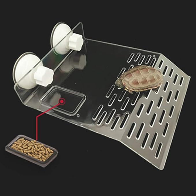 Large Size Acrylic Turtle Basking Platform, Fish Tank Aquarium Platform, Tortoise Resting Terrace with 3PCS Suction Cups