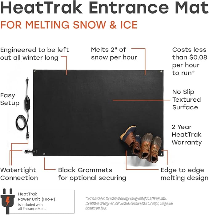 HeatTrak Heated Snow Melting Mats for Entrances (40" x 60") - No-Slip, Outdoor Mat - Electric Mat for Winter Snow/Ice Removal