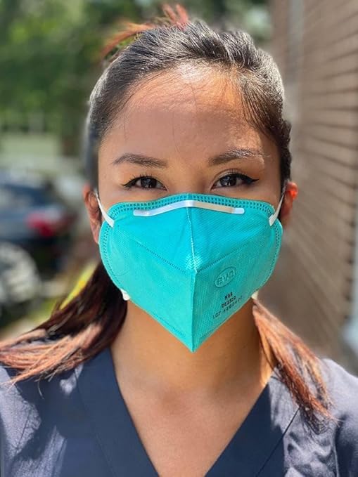 BYD Green Particulate Respirator Model DE2322 (Approval Number TC-84A-9315) 100 Pack (5-Box) w. Individually Wrapped,Breathable Disposable Foldable Safety Mask w. Head Strap & Nose Wire for Tight Fit