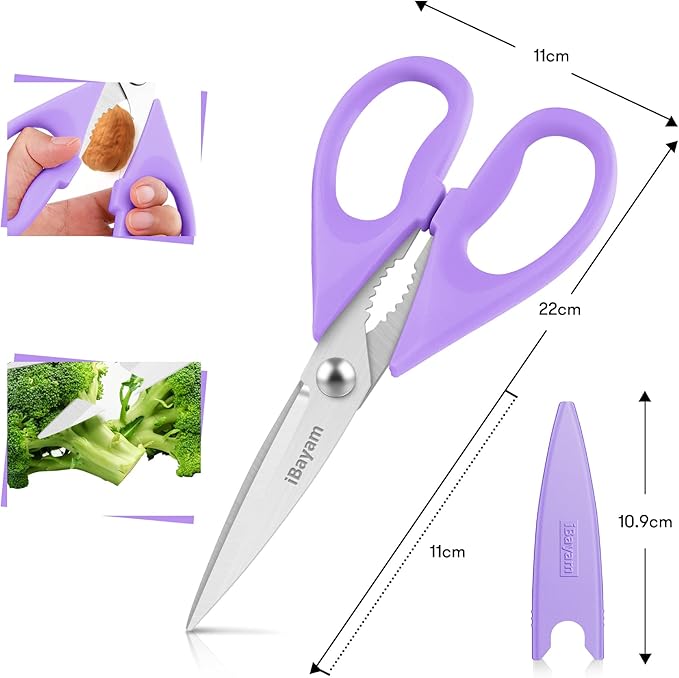 Purple Kitchen Accessories, Pastel Purple Kitchen Utensils, iBayam Heavy Duty Meat Scissors Poultry Shears, Dishwasher Safe Food Cooking Scissors All Purpose Stainless Steel, 2-Pack