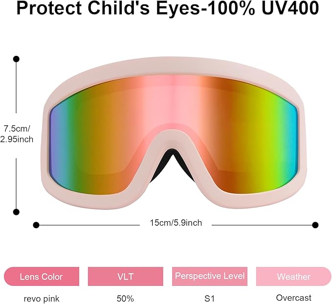 OTG Kids Ski Goggles Kids Snowboard Goggles for Boys Girls Toddler Youth Kid Snow Goggles Anti-Fog UV400 Protection