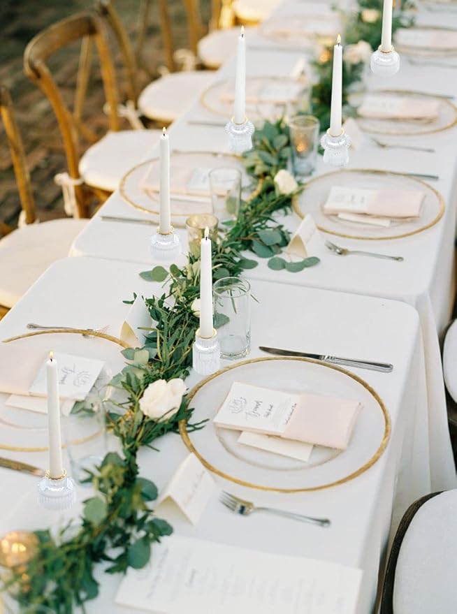 Vixdonos Taper Glass Candlestick Holders Tealight Candle Holders for Table Centerpieces, Wedding Decor and Dinner Party (6 Pcs, Gold Rim Clear)