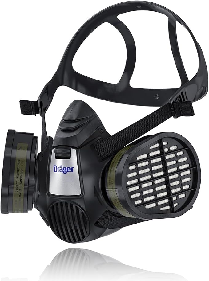 Dräger X-plore 3500 Half-Face Respirator Mask + 2x Multi-Gas Cartridge (OV/AG/HF/FM/CD/AM/MA/HS), NIOSH-Certified, Reusable Professional Respiratory Protection Kit