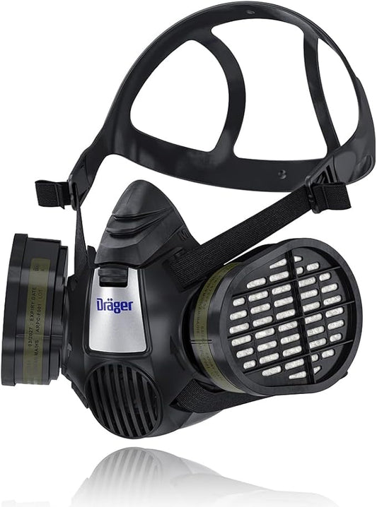 Dräger X-plore 3500 Half-Face Respirator Mask + 2x Multi-Gas Cartridge (OV/AG/HF/FM/CD/AM/MA/HS), NIOSH-Certified, Reusable Professional Respiratory Protection Kit