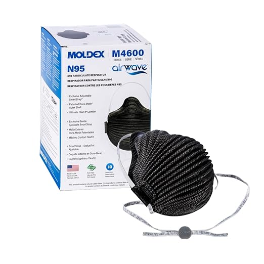 Moldex® M4600 N95 AirWave® M Series Disposable Particulate Respirator Mask with SmartStrap®, NIOSH Approved, Black, Pack of 10, Size Medium/Large
