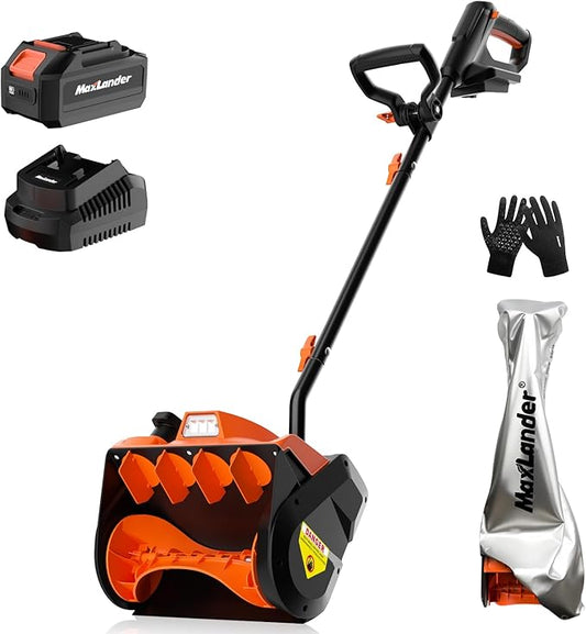 MAXLANDER Electric Snow Shovel Cordless, 20V 12-Inch Cordless Snow Blower, Battery Snow Shovel with Directional Plate & LED Lights (4.0Ah Battery, Quick Charger & Cover Included)