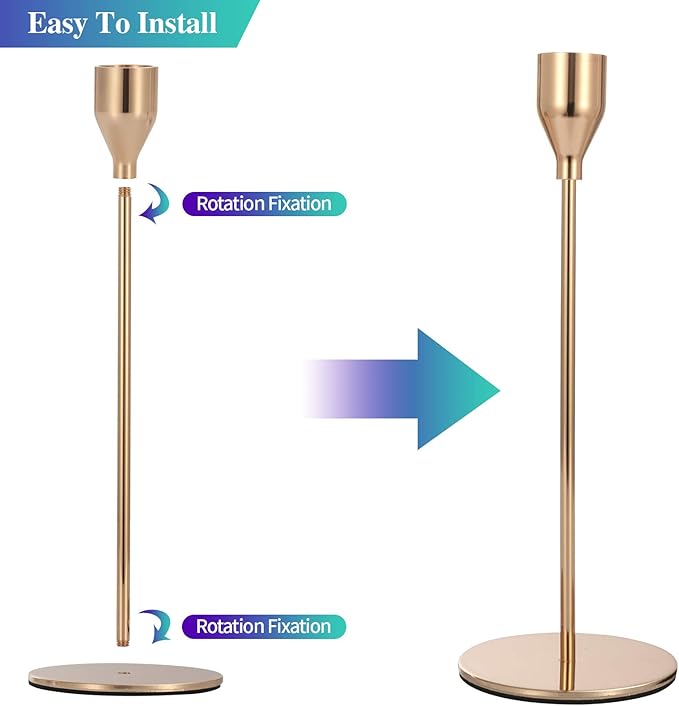 Set of 3 Pink Gold Candlestick Holders Pink Gold Candle Holder Taper Candle Holders Candle Holders Decorative Candlestick Holder for Home Decor, Wedding, Dinning, Party, Anniversary (Gold)