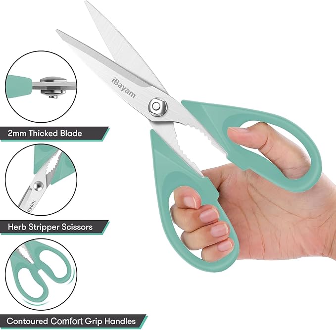 iBayam 1-Pack Kitchen Scissors All Purpose Kitchen Shears Heavy Duty 8.5" Cooking Scissors with Protective Sheath for Food, First Apartment Camper Essentials, Home Kitchen Gadgets, Utensils