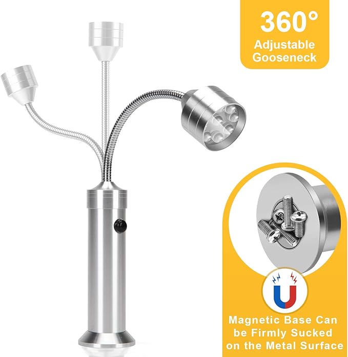 KOSIN Barbecue Grill Light Magnetic Base Super-Bright LED BBQ Lights - 360 Degree Flexible Gooseneck, Weather Resistant, Batteries Included - Pack of