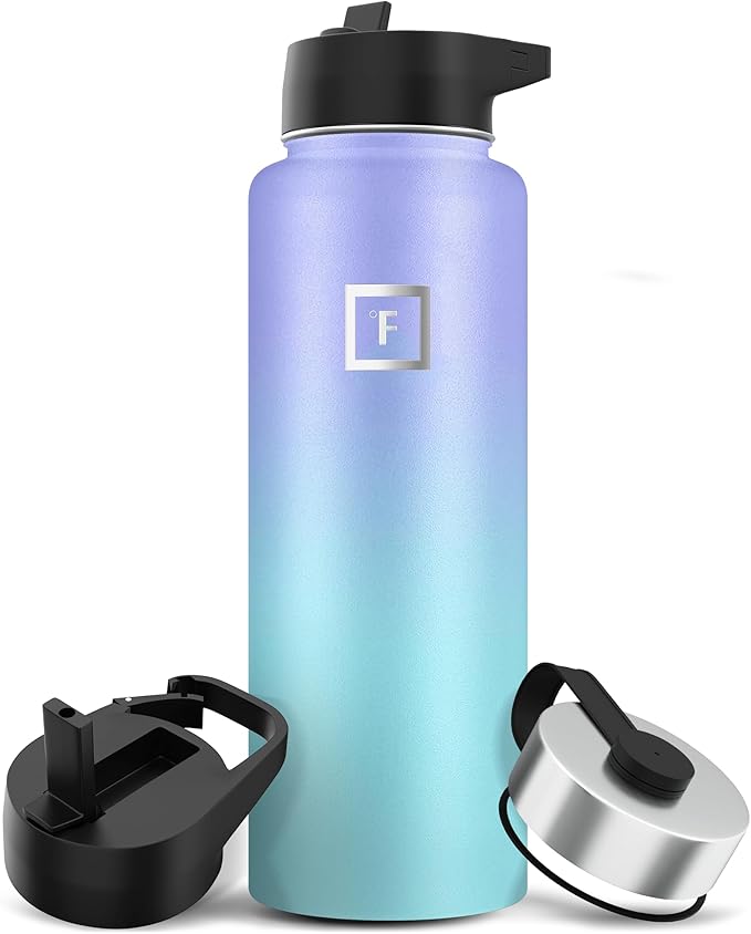 IRON °FLASK Camping & Hiking Hydration Flask with Straw, Wide Mouth Insulated Stainless Steel Sports Water Bottle - 40 oz Cotton Candy