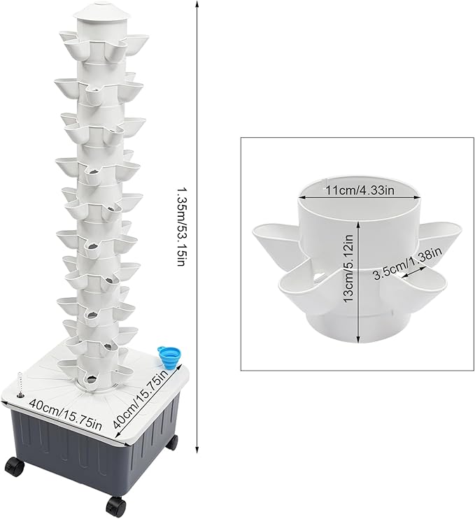 Hydroponics Growing System Kit 50 Pods Vertical Garden Tower Garden Growing System with Timer, Wheels, Indoor Hydroponic Planter for Vegetable, Fruit, Flower (Gray, 50 Pods)