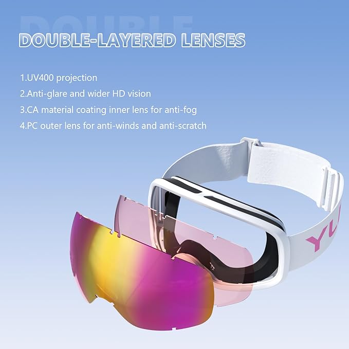 Ski Goggles for Men Women, OTG Snow Goggles, UV Protection Snowboard Goggles for Adult & Youth, Snowmobile, Sledding