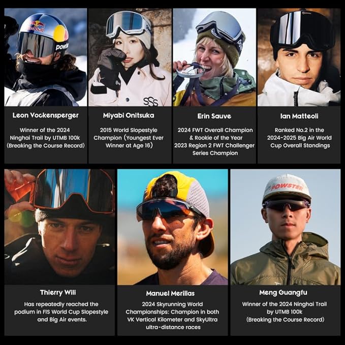 Powster Ski Goggles Snow OTG Snowboard Goggles Magnetic Interchangeable Lens Frameless UV Protection Anti-fog mobile Skating