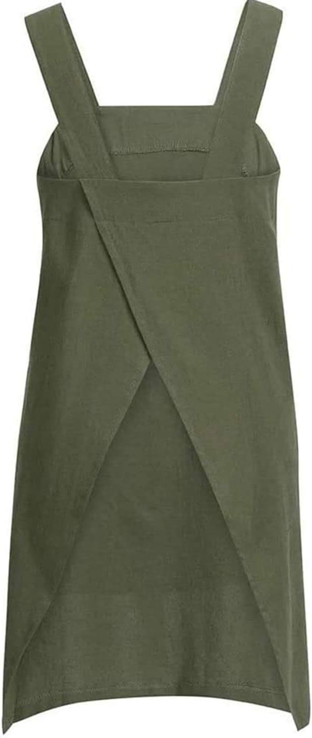 WROLEM Women's Practical Cross Back Pinafore Apron with Large Pockets Home Kitchen,Restaurant,Coffee House,Cooking,Gardening