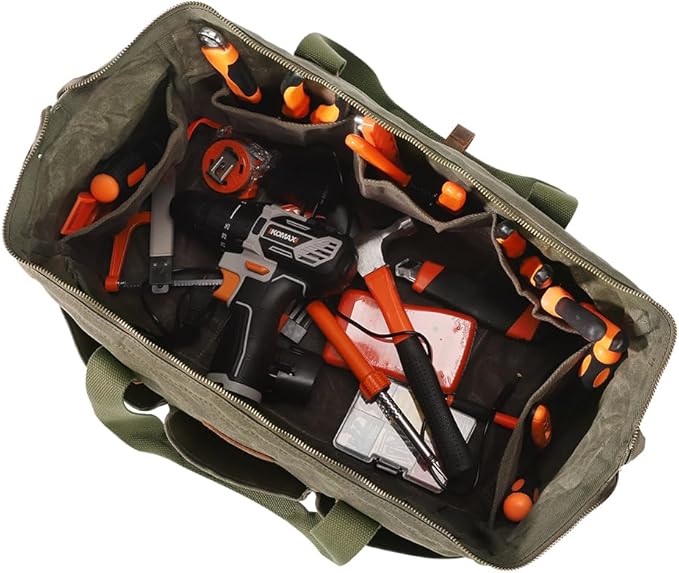 Heavy Duty 18-Inch Tool Bag with 12 Pockets, Large Zippered Tool Organizer, Portable Empty Toolbox for Mechanics, Electricians, DIY – Durable Soft Handle, Ideal Father’s Day or Birthday Gift
