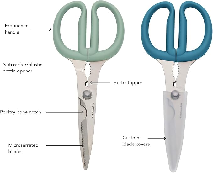 KitchenAid 2-Piece Multipurpose Shear Set, Versatile Scissors with Nutcracker, Bottle Opener, Ergonomic Handles with Protective Blade Covers
