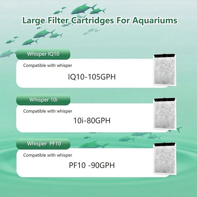 Aquarium 12 Pack Medium Filter Cartridges with Zeolite, Compatible with Whisper Filters 10i, IQ10, PF10 Power Filters