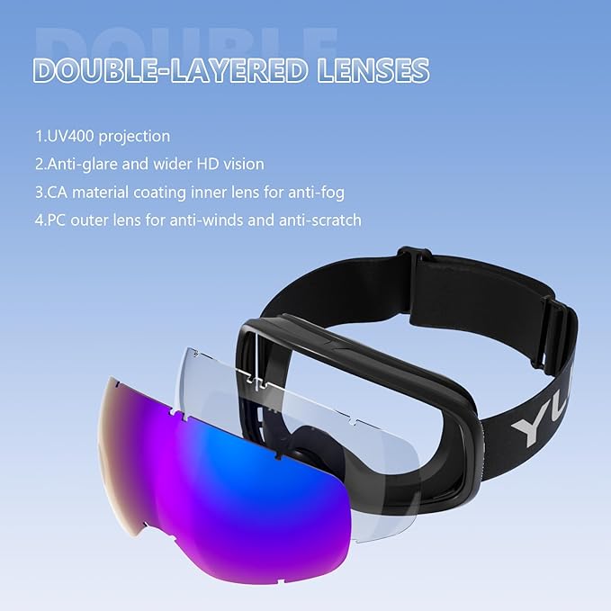 Ski Goggles for Men Women, OTG Snow Goggles, UV Protection Snowboard Goggles for Adult & Youth, Snowmobile, Sledding