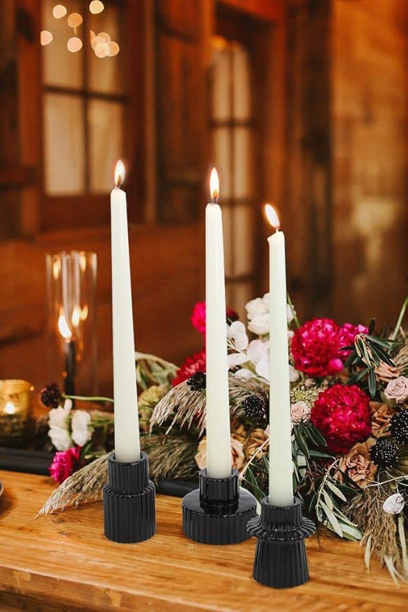 Vixdonos Taper Glass Candlestick Holders Tealight Candle Holders for Table Centerpieces, Wedding Decor and Dinner Party (3 Pcs, Black)