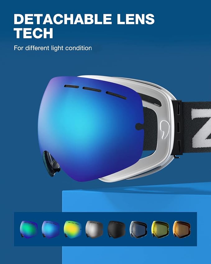 ZIONOR X Ski Goggles - OTG Snowboard Goggles Detachable Lens for Men Women Adult