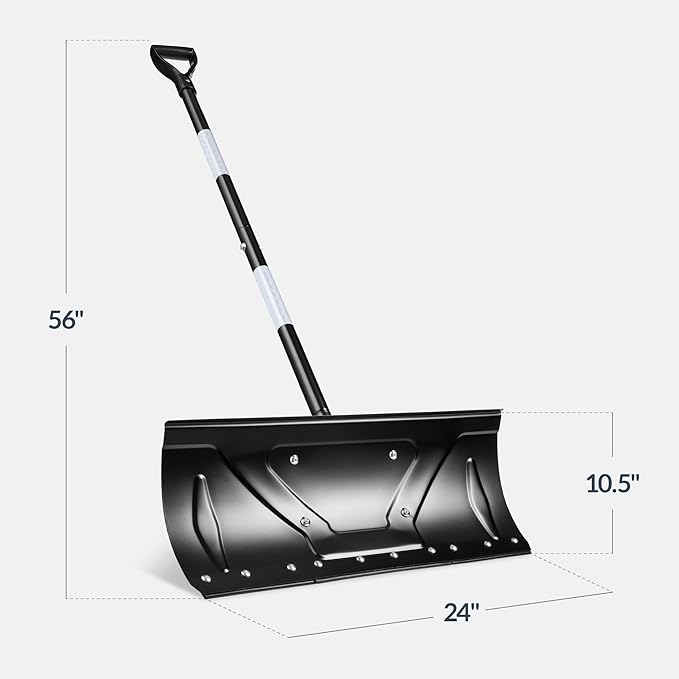 Best Choice Products 24in Galvanized Steel Blade Heavy-Duty Snow Pusher, Hand Plow for Snow Removal, Ergonomic Handle, Easy Storage - Black