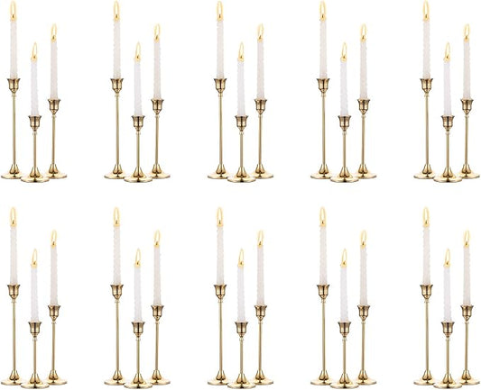 Nuptio Candlestick Candle Holders 30 Pcs Candle Stick Holder Gold Taper Candle Holder Candle Stand for Wedding Party Thanksgiving Halloween Birthday Mantel Baby Shower Table Centerpieces Decor