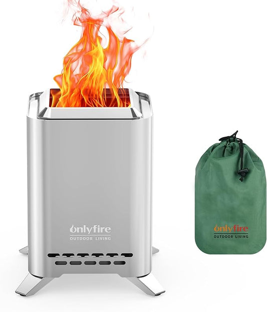 ONLYFIRE OUTDOOR LIVING 2-in-1 Smokeless Fire Pit with Pot Bracket & Carry Bag, Portable Camping Stove Tabletop Fireplace for Patio Backyard RV Tailgating, Sliver 9", FP052