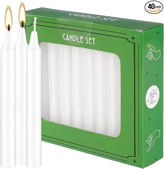 White Candles Set of 40, 4" White Spell & Chime Candles, Unscented Mini Taper Candle for Witchcraft, Wiccan Altar, Magic Tools, Rituals, Prayer, Meditation and Christmas Party Decoration
