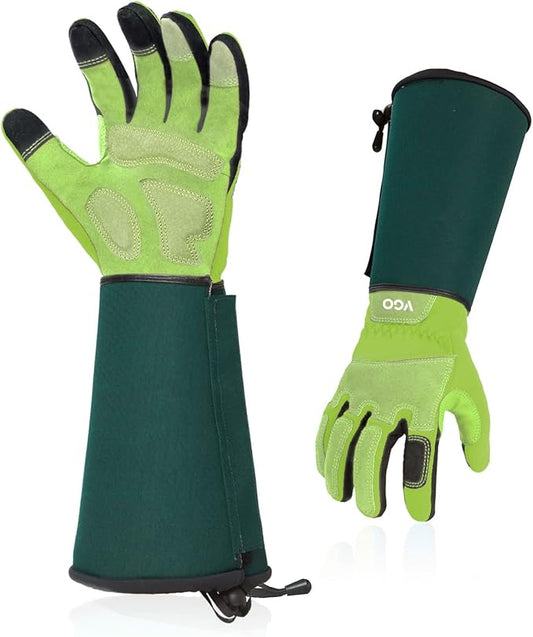 Vgo... Gardening Gloves Ladies,Safety Work Gloves,Long Sleeves Gauntlet,Puncture Proof,Touchscreen(Size L,Light green,SL7477)