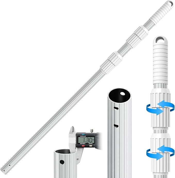 YEECHUN Professional 16.5 Foot Swimming Pool Pole Telescopic Heavy Duty Aluminum, Adjustable Length 6.5 to 16.5 Feet, Universal Pole for Skimmer Net Rake, Hooks, Vacuum Heads and Brushes