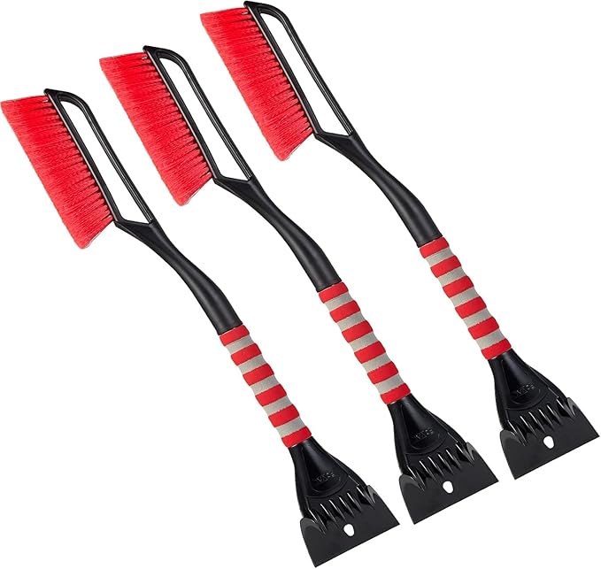 FOVAL 27" Ice Scraper Snow Brush (3 Pack), Wider Ice Scraper(4.73" Width) Snow Removal Car Brush with Comfortable Foam Grip for Cars, Trucks, SUVs, Windshield, Window - Winter Tool