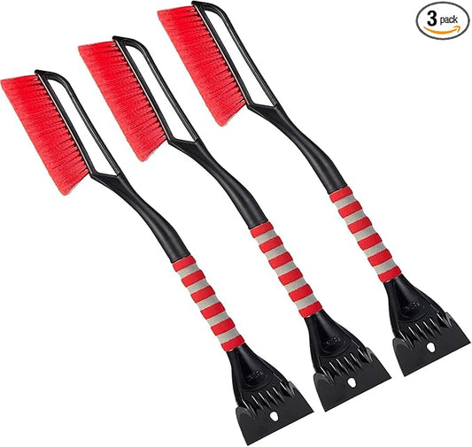 FOVAL 27" Ice Scraper Snow Brush (3 Pack), Wider Ice Scraper(4.73" Width) Snow Removal Car Brush with Comfortable Foam Grip for Cars, Trucks, SUVs, Windshield, Window - Winter Tool