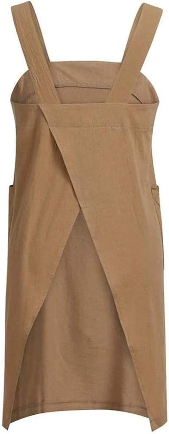 WROLEM Women's Practical Cross Back Pinafore Apron with Large Pockets Home Kitchen,Restaurant,Coffee House,Cooking,Gardening