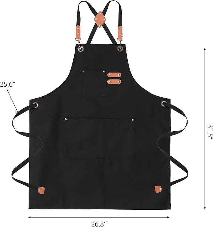 Chef Aprons for Men Canvas Apron with Large Pockets and Adjustable Neck Strap for Cooking,BBQ, Gardening
