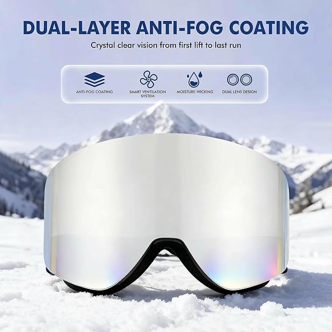 Cylindrical Ski Goggles, OTG Snowboard Goggles for Men & Women, Anti-Fog & 100% UV400 Protection Snow Goggles for Skiing & Snowboarding