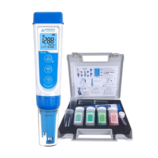APERA INSTRUMENTS AI316 Premium Series PC60 5-in-1 Waterproof pH/EC (Conductivity) /TDS (ppm) /Salinity (ppt) /Temp. Multi-Parameter Pocket Tester Kit