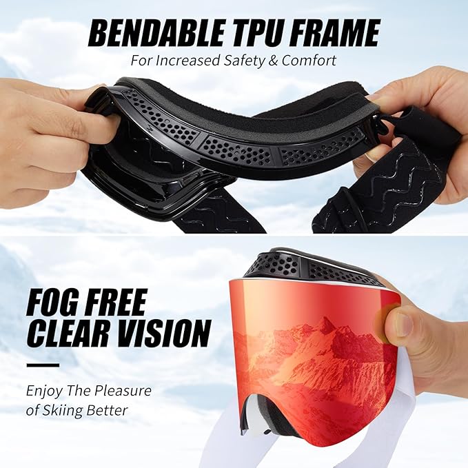 Ski Goggles OTG Snow/Snowboard Goggles Snowboarding Goggles Over Glasses Ski Goggle for Men Women Adult
