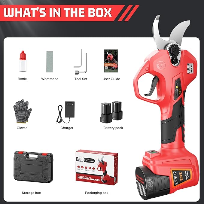 Electric Pruning Shears for Gardening,Garden Shears Cutter 0.5 Second Shear Speed 0.8-1.4"Cutting Diameter Brushless Trimming Branch,Pruning Shears with 6000 Cuts of 2 Rechargeable Battery