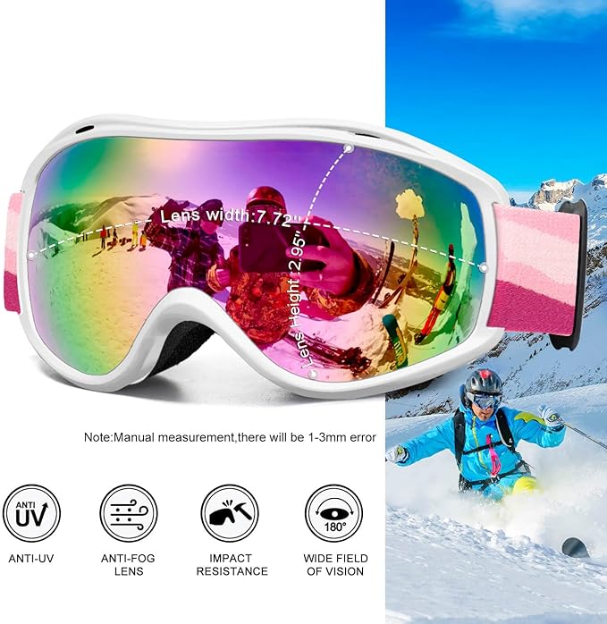AVV Ski Goggles UV Protection, Anti-Fog Snowboard Snow Goggles OTG for Men Women Adults & Youths